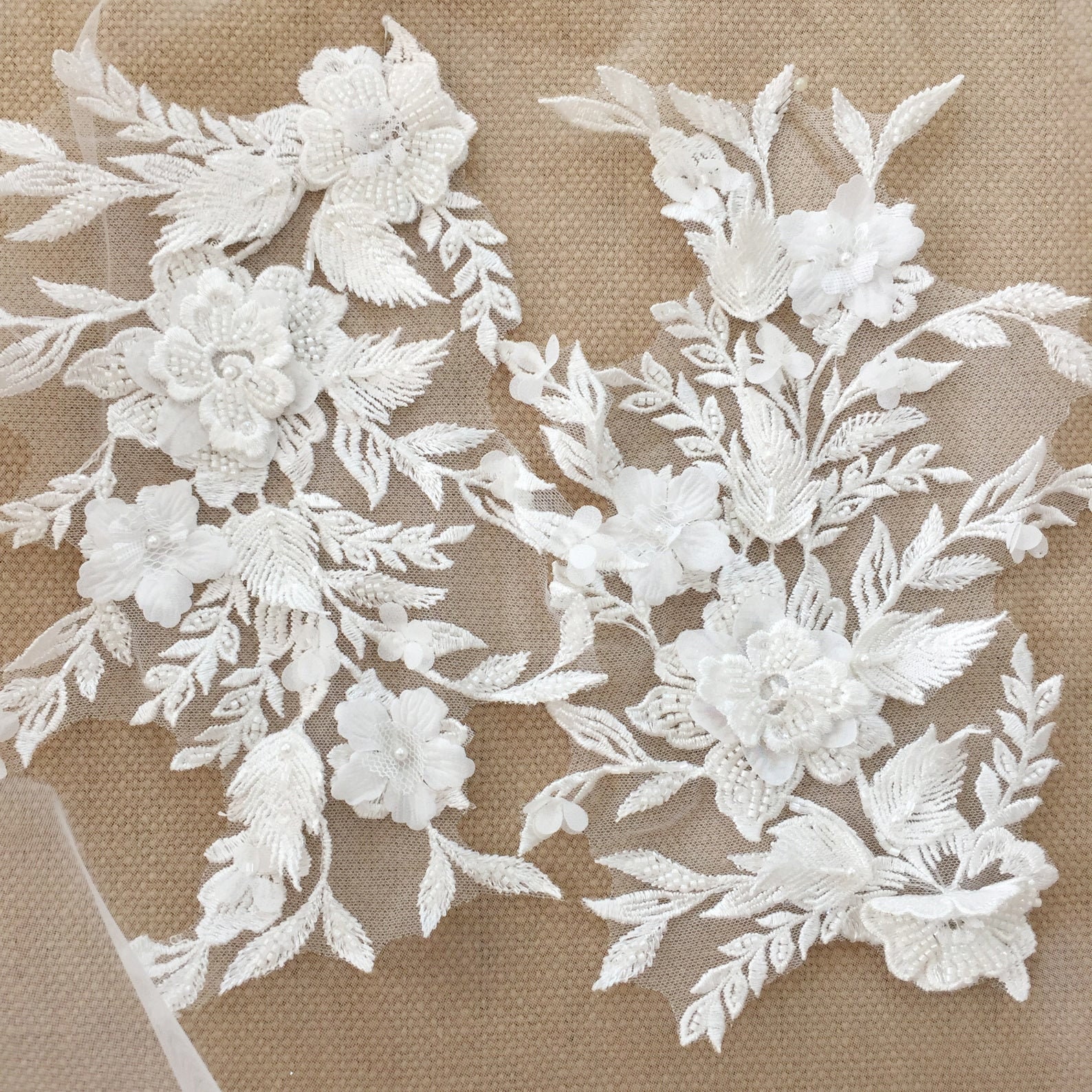 Luxurious Embroidered Ivory Bridal Lace Applique with Dimensional Flowers -  Mariell Bridal Jewelry & Wedding Accessories