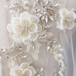 Exquisite 3D Rhinestone Beaded Bridal Lace Applique for Wedding Sash Bridal Hair Flower Boutique