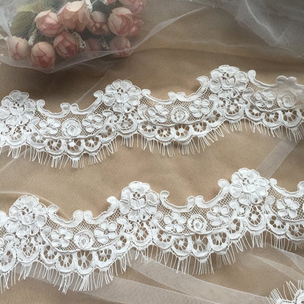 3 Meters Vintage Style French Alencon Lace Trim in Ivory for Bride Veil Dress Wedding Gown , Garters