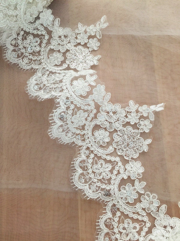 8 Yards Ivory Alencon Lace Trim With Silver Sequis for Bridal - Etsy