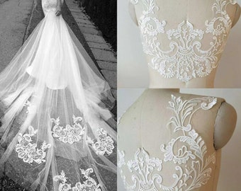 Exquisite venice embroidery bridal veil lace applique in off white  wedding bodice lace appliuque patch