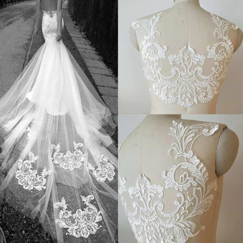 Exquisite venice embroidery bridal veil lace applique in off white wedding bodice lace appliuque patch