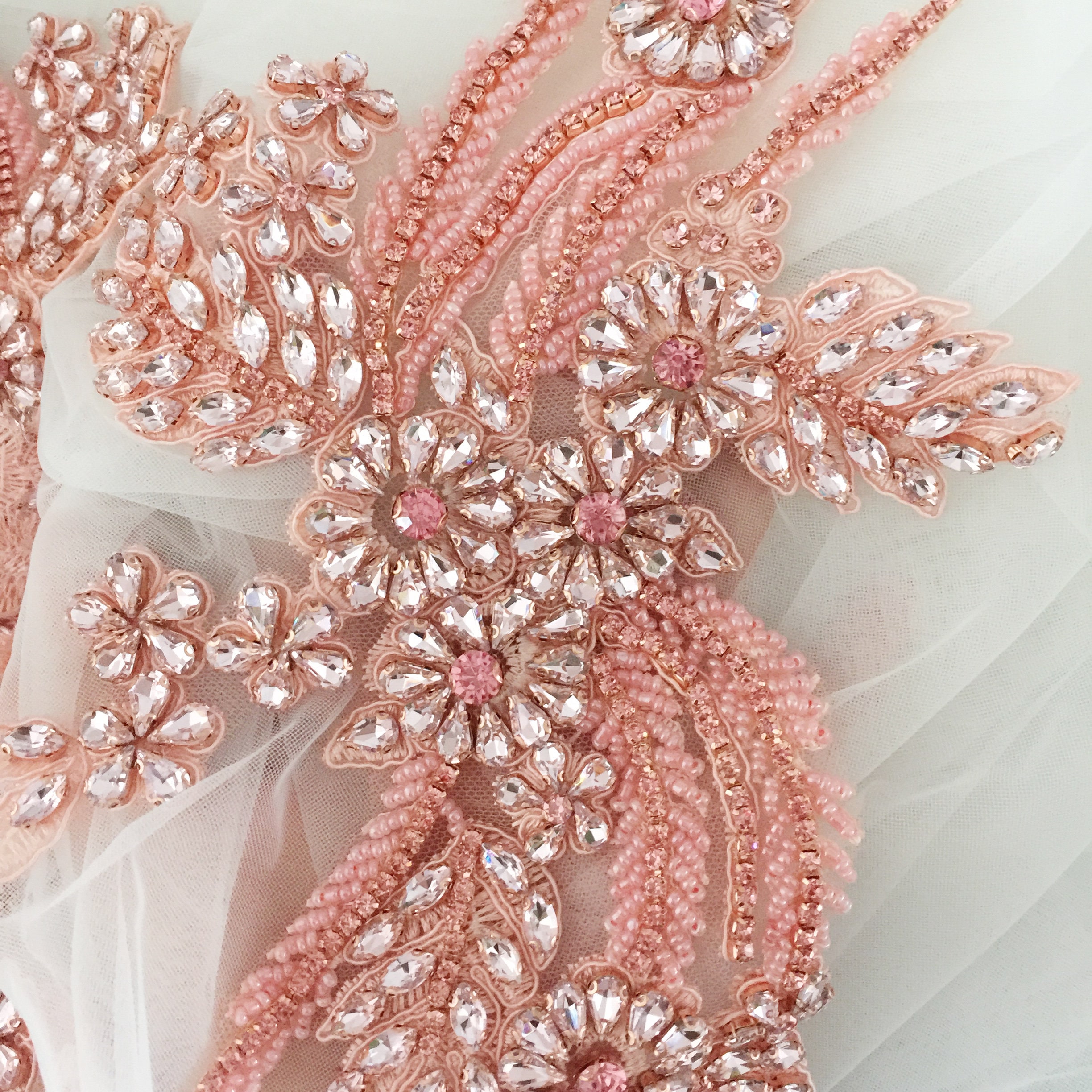 Pink Rhinestone Beaded Lace Applique Pair Wedding Gown Etsy