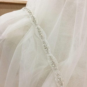 Thin rhinestone crystal beaded lace trim for wedding belt, bridal sash, wedding gown straps ,bridesmaids belt,rhinestone hairband