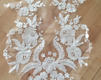 ivory wedding lace applique, bridal lace applique for wedding gown, bodice