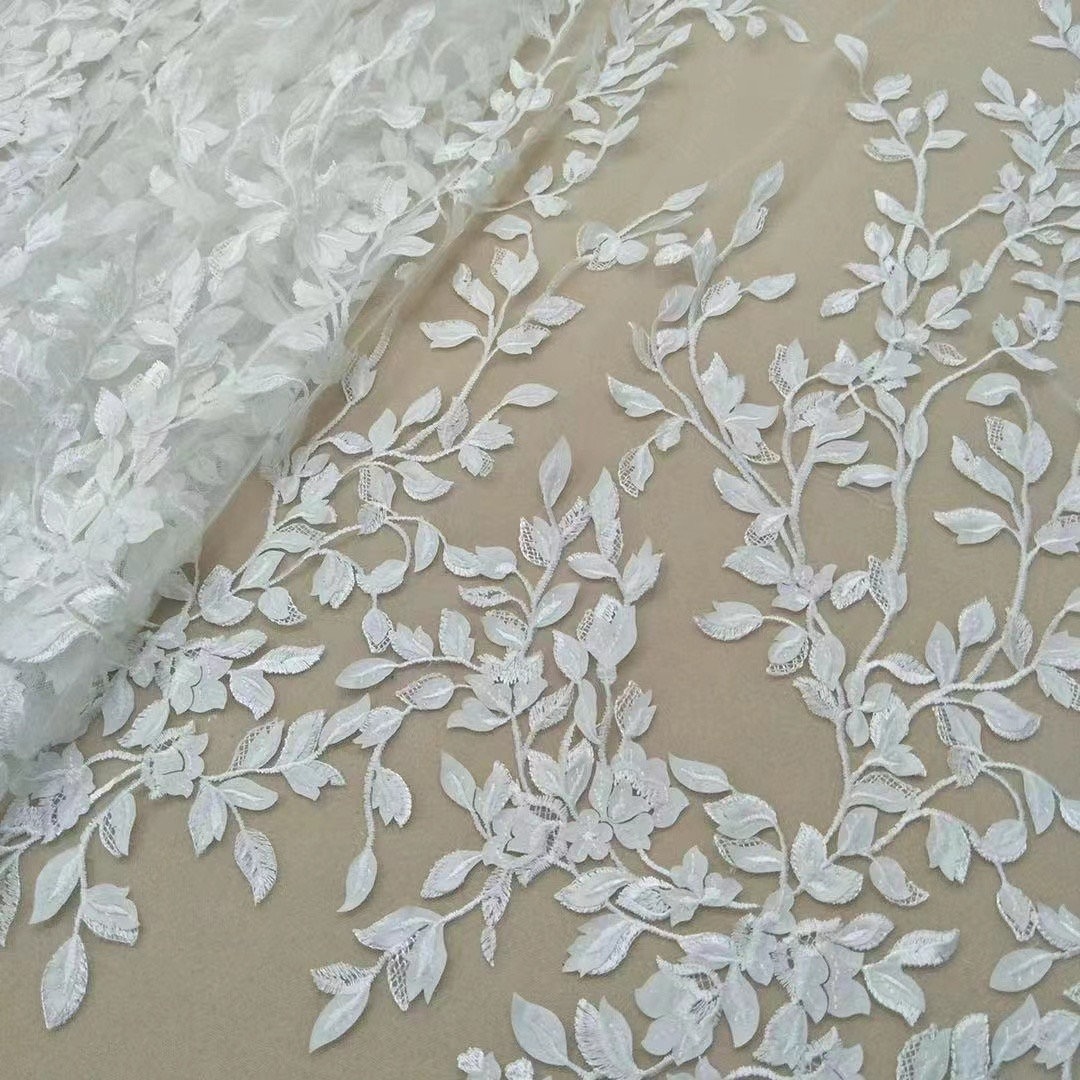 1 Yard Laser Cut Flower Wedding Lace Embroidery Floral Offwhite Drape Lace Fabric for Bridal