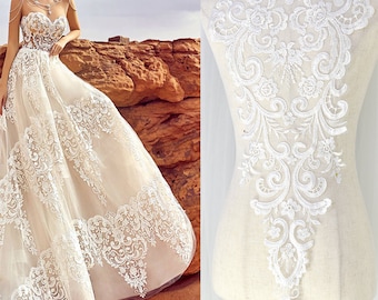 Sequin wedding bridal lace applique, bridal veil applique, venice lace applique in ivory