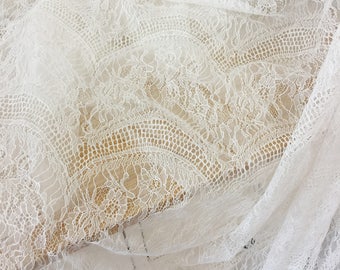 3 METER PIECE Bridal Chantilly Lace Fabric, Lingerie Lace, Eyelash wedding lace fabric, Bridal Lace Fabric, Soft, Chantilly Flower Lace