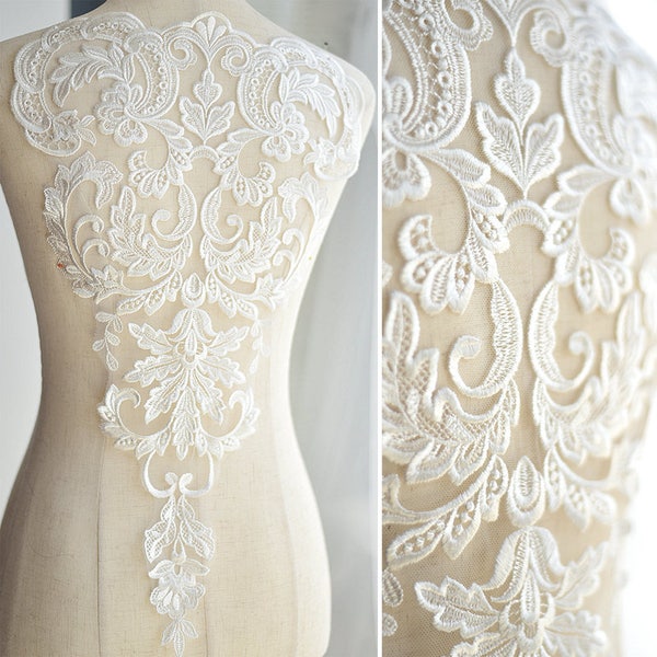 Gorgeous ivory bridal lace applique, wedding gown applique lace patch motif