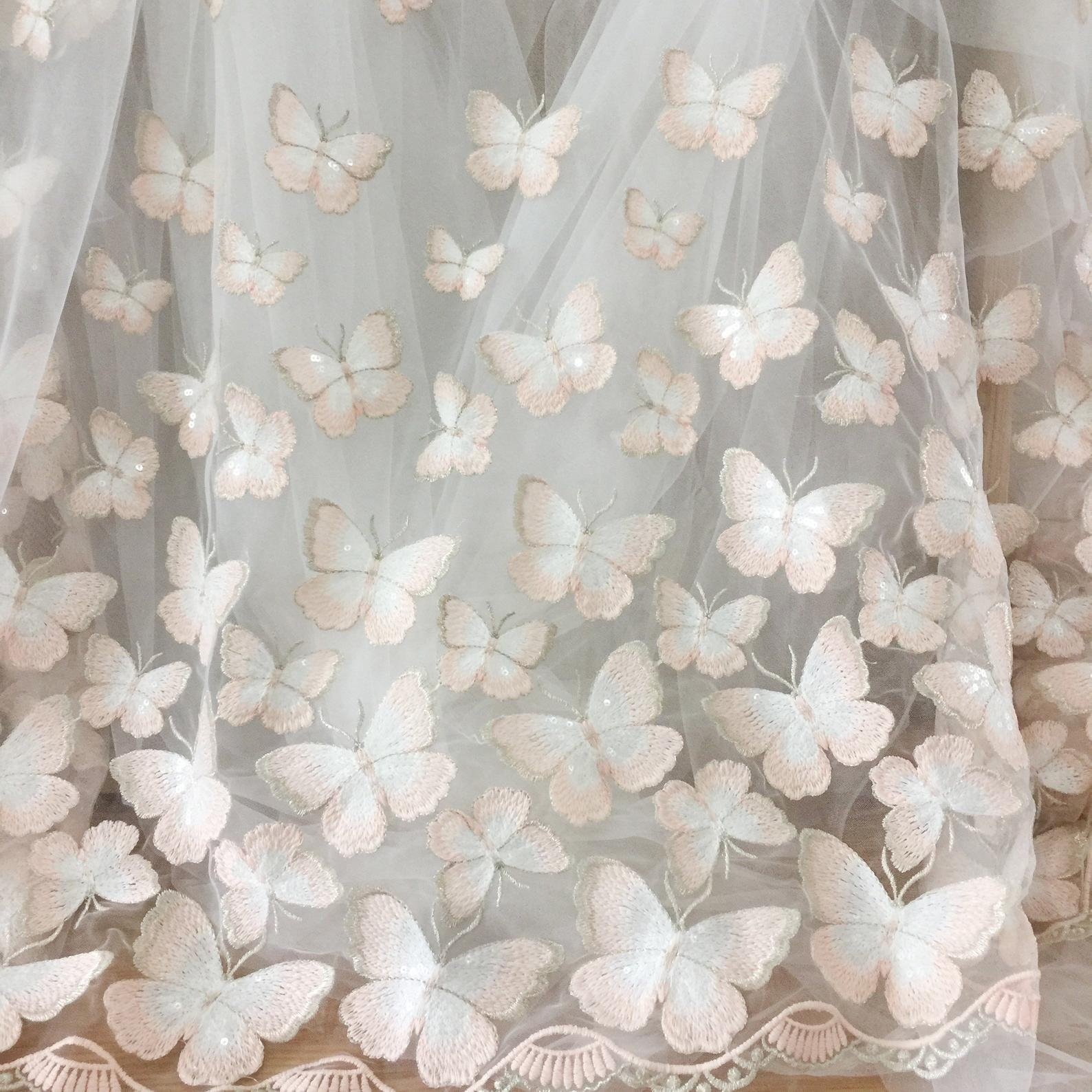 Pale Pink Butterfly Lace Fabric with Clear Sequin for Wedding Etsy