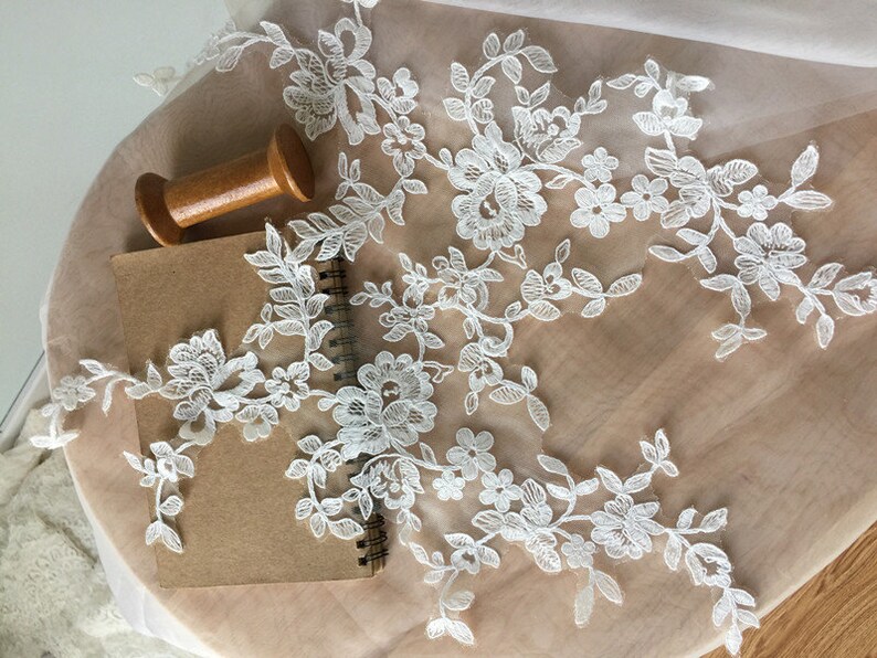 Bridal Veil Lace Applique in Ivory Floral Embroidered Etsy