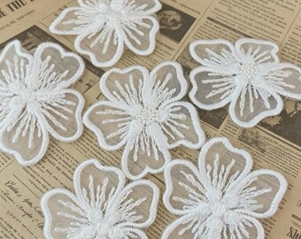 Heldere pailletten bloem kant appliqué, bloesem patch motief voor bruidssluier bruids hoofddeksel haarbloemen