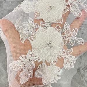 Luxury beaded lace applique, 3D bridal sash wedding belt applique, bridal sash wedding lace applique image 7