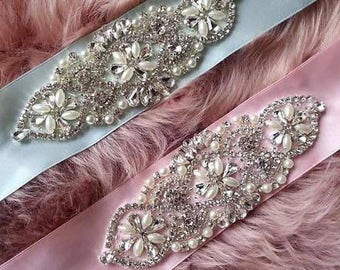 Magnifique strass et perle perles applique de mariée pour ceinture de mariage, une ceinture sur mesure, accessoires de robe de mariage, jarretières de mariée