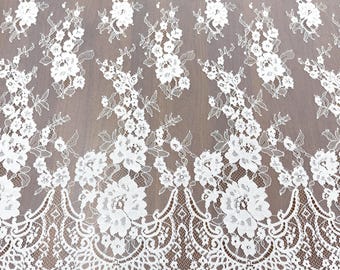 3 Meters Quality chantilly elelash bridal scallop embroidery lace fabric trim in off white
