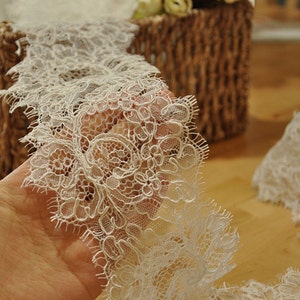 Ivory Eyelash Alencon Lace Fabric Trim for Bridal veil, Wedding Gown Bridal Dress