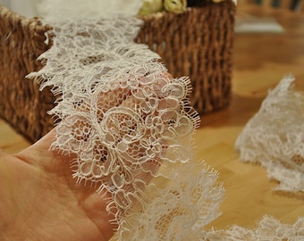 Ivory Eyelash Alencon Lace Fabric Trim for Bridal veil, Wedding Gown Bridal Dress