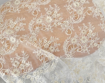 3 meters gold French Alencon lace fabric ,double scallop eyelace soft tulle gold thread embroidery lace fabric