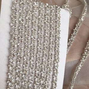 Thin rhinestone and crystal beaded lace trim for wedding belt, bridal sash, wedding gown straps ,bridesmaids belt,rhinestone hairband image 4