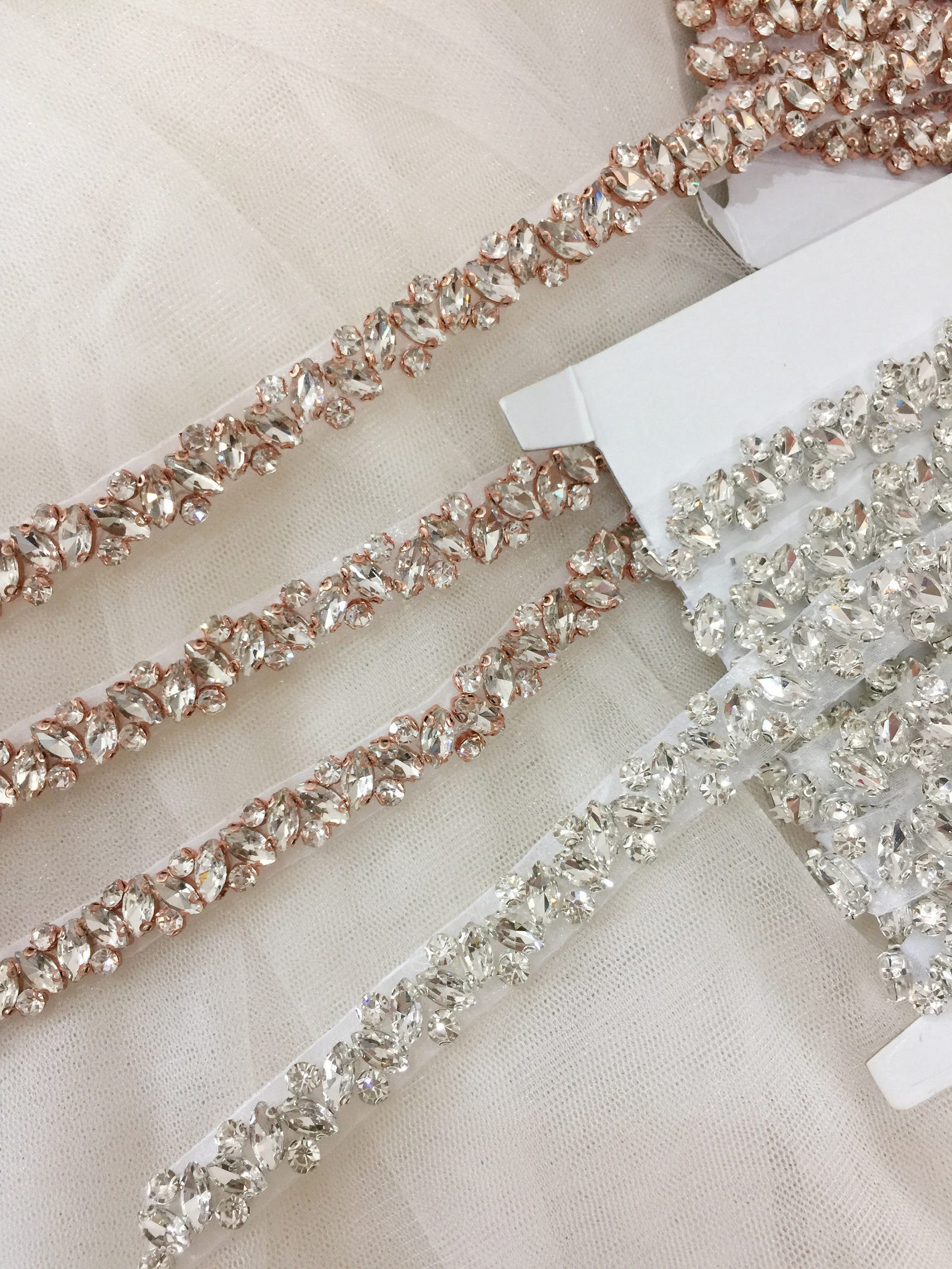 Rose Gold Thin Rhinestone and Crystal Beaded Lace Trim Wedding - Etsy