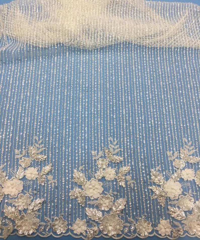 1 yard Exquisite 3D Pearl Beaded Flower Lace Fabric for Haute Couture Wedding Gonw Couture Dress