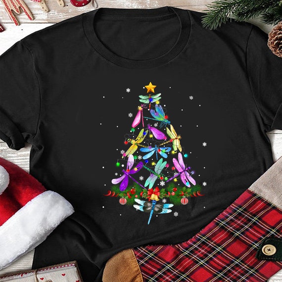 Dragonfly Christmas Tree Merry Xmas Gift Tshirt Etsy
