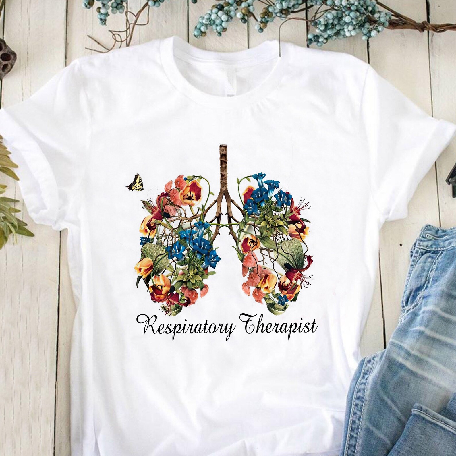 Butterfly Flower Respiratory Therapist Tshirt Gift For Womens Etsy