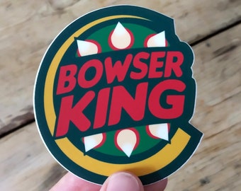 Bowser King Vinyl Sticker - Super Mario, Burger King, Logo Parody, Video Game, Gaming, Gamer, N64 - Die Cut Waterproof Vinyl Sticker