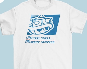 United Shell Delivery Service T-shirt - Mario Kart, USPS, Logo Parody, Gaming, Video Game, Blue Shell, Gamer, Super Mario Kart