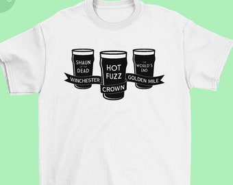 Cornetto Trilogy Pubs T-shirt - Shaun of the Dead, Hot Fuzz, The Worlds End, The Winchester, The Crown, The Golden Mile, Edgar Wright