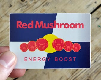 Red Mushroom Mini Vinyl Sticker - Mario Kart, Red Bull, F1, Formula 1, Video Game, Gaming, N64  - Die Cut Waterproof Vinyl Sticker