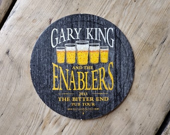 Gary King and The Enablers Beer Mat - The Worlds End, Edgar Wright, Cornetto Trilogy, Simon Pegg, Nick Frost - Die Cut Sticker