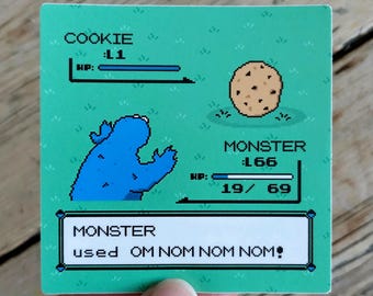 Cookiemon Vinyl Sticker - Cookie Monster, Pocket Monsters, Pokemon, Video Game, Gaming, Game Boy, Pixel Art, 8-Bit - Die Cut Vinyl Sticker