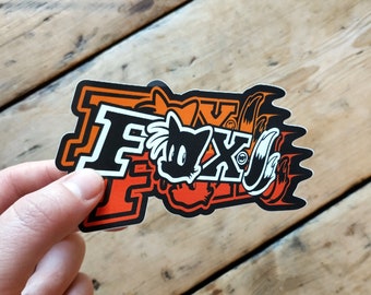 Two Tailed Fox Vinyl Sticker - Tails, Miles Prower, Sonic, Fox Racing, Video Game, Logo Parody - Die Cut Waterproof Gloss Vinyl Sticker