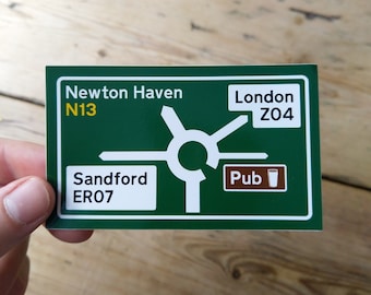 Cornetto Trilogy Road Sign Vinilo Pegatina - Edgar Wright, Simon Pegg, Nick Frost, Shaun of the Dead, Hot Fuzz, The Worlds End - Calcomanía troquelada