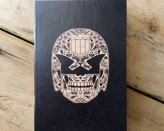 Notebook with Minor Imperfections - Day of the Dredd, A6, 48 Page Lined Notebook - Judge Dredd / Day of the Dead / Dia De Los Muertos