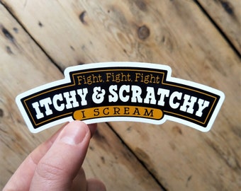 I Scream Vinyl Sticker - Itchy and Scratchy / Ice Cream Logo Parody - Die Cut Waterproof Gloss Vinyl Sticker