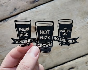Cornetto Trilogy Pubs Vinyl Sticker - Shaun of the Dead, Hot Fuzz, The Worlds End, Edgar Wright, Simon Pegg, Nick Frost - Transparent Decal