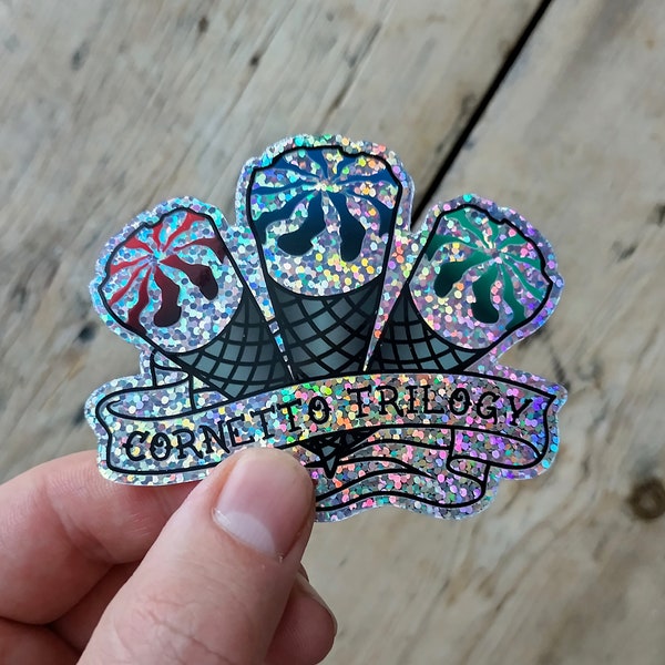 Cornetto Trilogy Tattoo Glitter Vinyl Sticker - Shaun of the Dead, Hot Fuzz, The Worlds End, Edgar Wright, Simon Pegg, Nick Frost - Die Cut