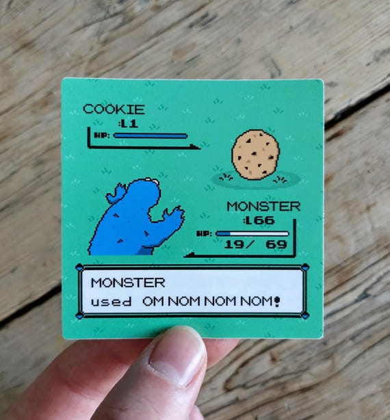 Cookiemon Vinyl Sticker - Cookie Monster, Pocket Monsters, Pokemon, Video Game, Gaming, Game Boy, Pixel Art, 8-Bit - Die Cut Vinyl Sticker
