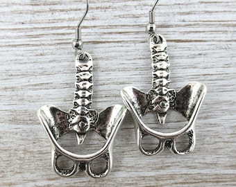 Anatomical Spine & Pelvis Earrings: Antique Silver Medical Jewelry