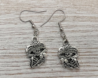 Catrina Earrings: Silver Plated Day of the Dead Jewelry, Gift Box