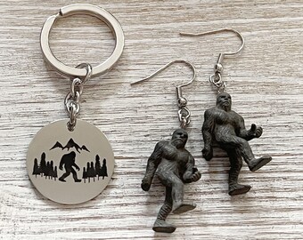 Sasquatch Gift Set: Bigfoot Keychain & Earrings - Cryptid Lover