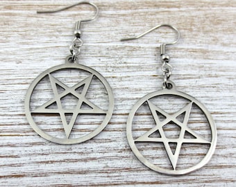 Inverted Pentagram Stainless Steel Earrings: Gothic Jewelry