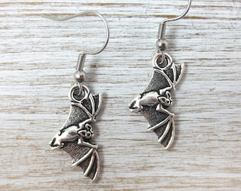 Tierracast Bat Earrings ~ Silver Plated Pewter ~ Bat Gift ~ Halloween All Year ~ Gothic Earrings ~ Bat Country~ Halloween Earrings ~Gift Box