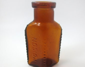 Vintage Amber Poison Bottle, Embossed Glass