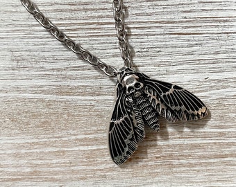 Death's Head Hawk Moth Stainless Steel Necklace ~ Skull Necklace ~ Gothic Jewelry ~ Morbid Necklace ~ Skeleton Necklace ~ Moth Gift