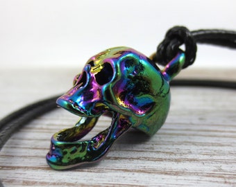 Rainbow Skull Necklace ~ Gothic Gift ~ Skull Pendant ~ Skull Gift