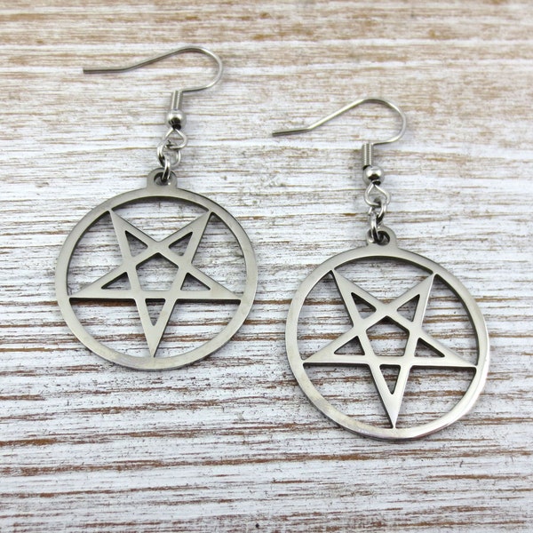 Inverted Pentagram Earrings ~ Stainless Steel Pentagram Earrings ~ Gothic Earrings