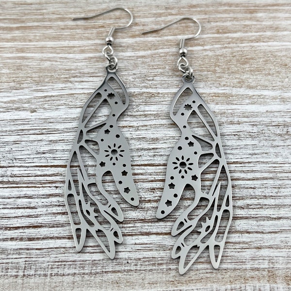 Stainless Steel Mystical Hand Earrings ~ Large Earrings ~ Geometric Hand Earrings ~ Witchy Earrings ~ Witchy Jewelry ~ Large Earrings